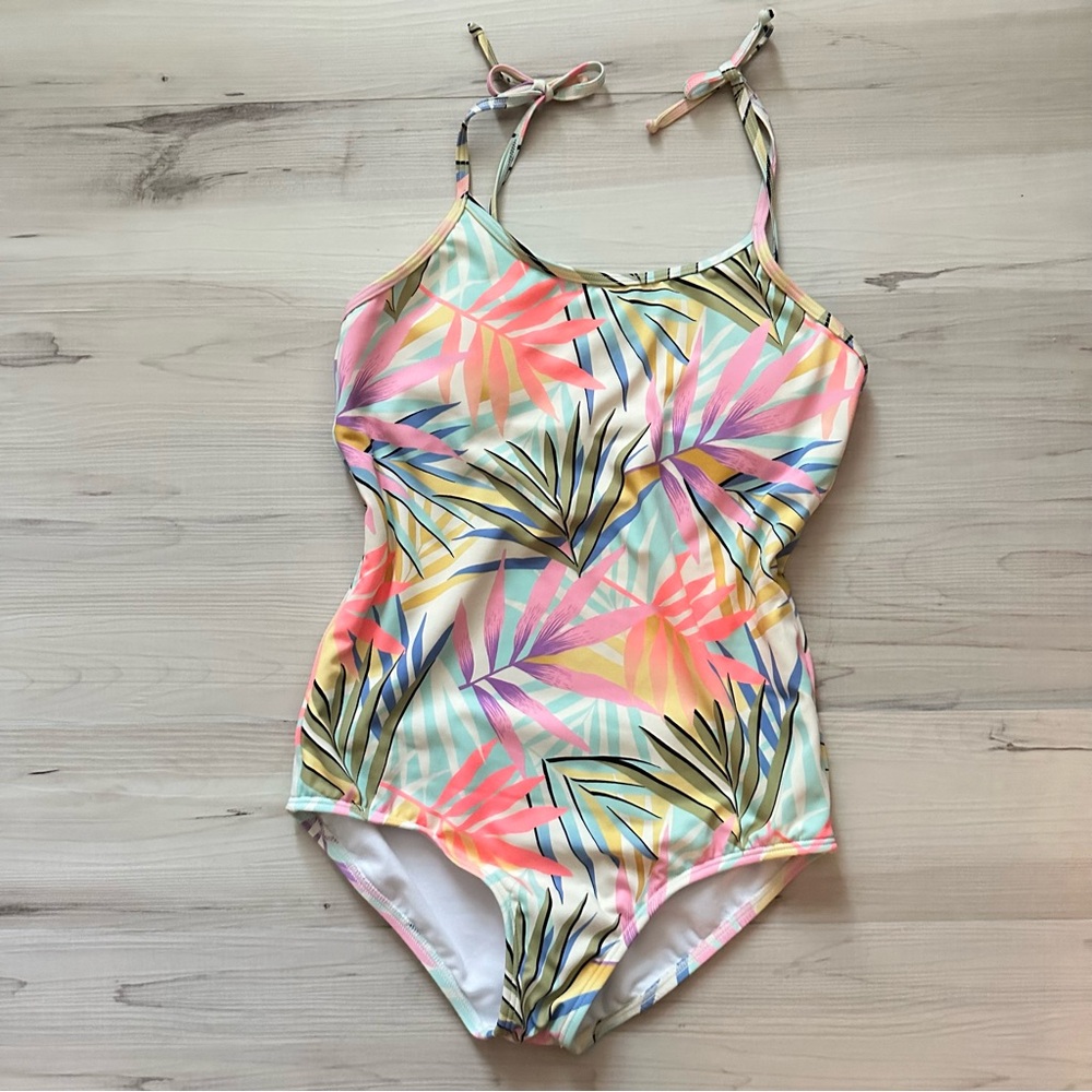 Billabong Vibrant Open Back Tropical Pink and Orange One Piece Girls Swimsuit